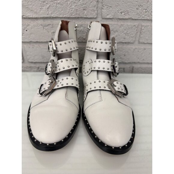 Gianni Bini Harlee Women’s Triple Buckle Zip Studded White Leather Bootie 7.5M - Picture 5 of 11